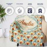 Elegant Orange Tulip Floral Lattice Seamless Pattern Name Cute  Personalised Custom Name Super Soft Fleece Blanket Bed Sofa Throw