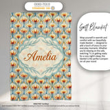 Elegant Orange Tulip Floral Lattice Seamless Pattern Name Cute  Personalised Custom Name Super Soft Fleece Blanket Bed Sofa Throw