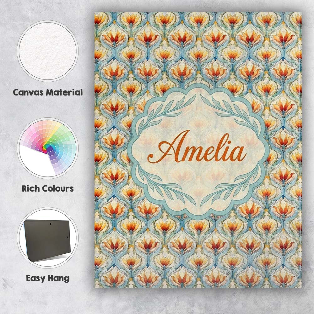 Personalised Name Elegant Orange Tulip Custom  Unique Gift Idea Modern Room Accent Canvas Wall Art Print Decor Picture Ready to Hang