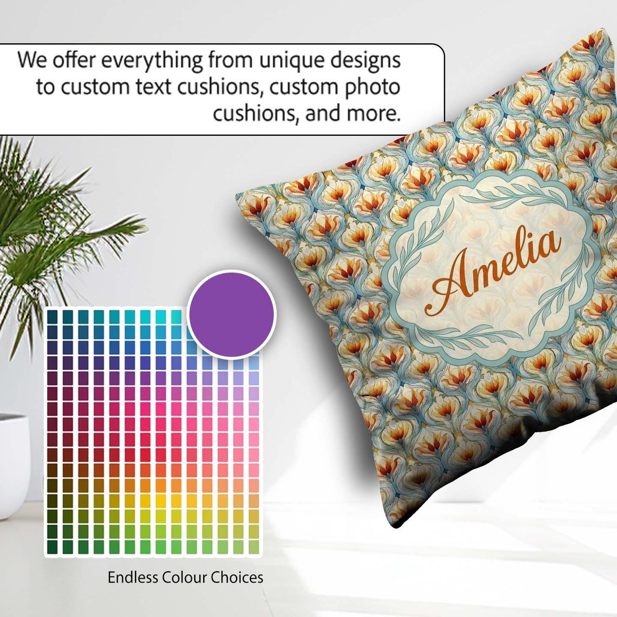Custom Name Elegant Orange Tulip Floral Lattice Seamless Pattern Square Filled Cushion Throw Pillow Sofa Bed Home Decor Zip Washable UK Made