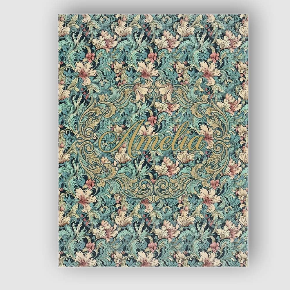 Personalised Name Soft Teal Pink Floral Custom  Modern Room Accent Elegant Feature Canvas Wall Art Print Decor Picture Ready to Hang
