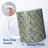 Personalized Custom Name Soft Teal Pink Floral Vine Classic Seamless Pattern Name Cute 11oz Ceramic Coffee Tea Mug White Large Handle