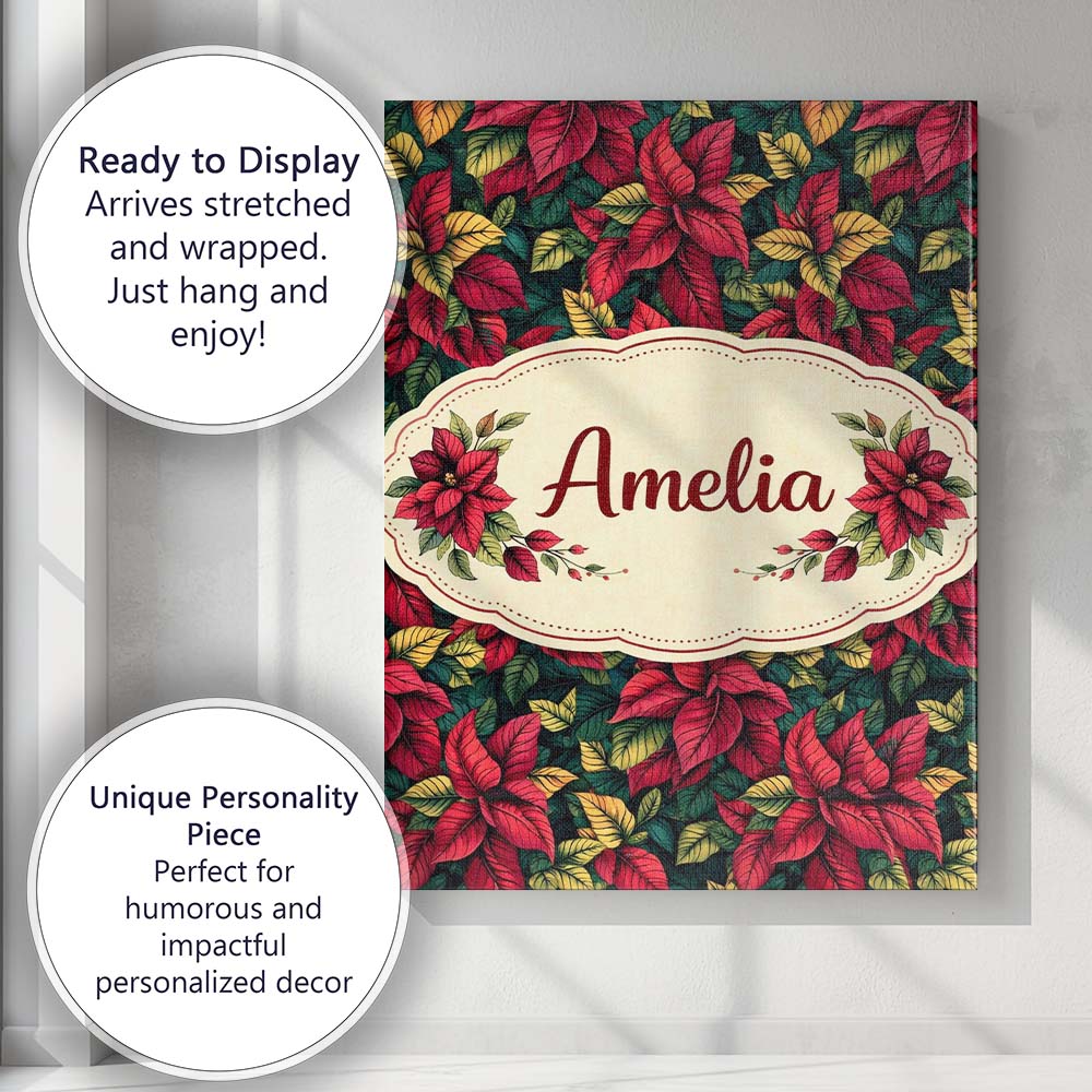 Personalised Name Dark Green Burgundy Foliage Dense Seamless Pattern Custom  Home Canvas Wall Art Print Decor Picture Ready to Hang