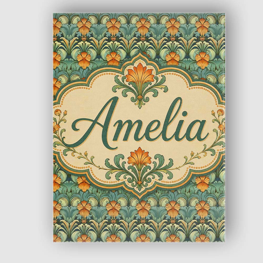 Personalised Name Ornate Green Orange Custom Modern Room Accent Creative Decorator Style Canvas Wall Art Print Decor Picture Ready to Hang
