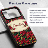 Dark Green Burgundy Foliage Dense Printed Design Custom Name Protective Phone Case Mobile Cover Durable Everyday Smartphone Shock Resistant