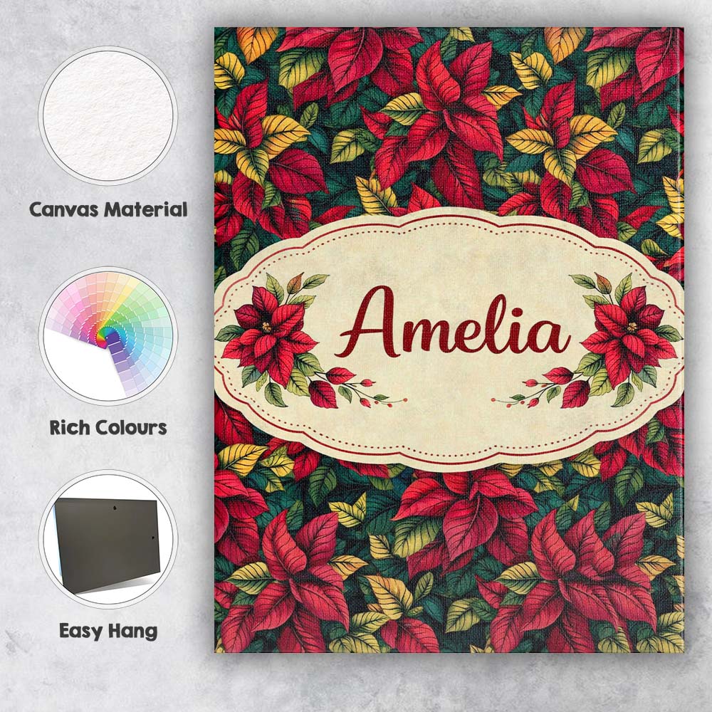 Personalised Name Dark Green Burgundy Foliage Dense Seamless Pattern Custom  Home Canvas Wall Art Print Decor Picture Ready to Hang