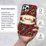 Dark Green Burgundy Foliage Dense Printed Design Custom Name Protective Phone Case Mobile Cover Durable Everyday Smartphone Shock Resistant