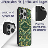 Deep Green Gold Leaf Swirl Seamless Pattern Name Custom Name Protective Phone Case Mobile Cover Durable Everyday Smartphone Shock Resistant