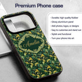 Deep Green Gold Leaf Swirl Seamless Pattern Name Custom Name Protective Phone Case Mobile Cover Durable Everyday Smartphone Shock Resistant