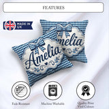Custom Name Blue Abstract Geometric Wave Seamless Pattern Cute Square Filled Cushion Throw Pillow Sofa Bed Home Decor Zip Washable UK Made