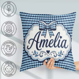 Custom Name Blue Abstract Geometric Wave Seamless Pattern Cute Square Filled Cushion Throw Pillow Sofa Bed Home Decor Zip Washable UK Made