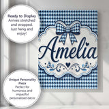Personalised Name Blue Abstract Geometric Custom  Unique Gift Idea Elegant Feature Canvas Wall Art Print Decor Picture Ready to Hang