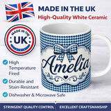 Personalized Custom Name Blue Abstract Geometric Wave Seamless Pattern Custom Name Cute 11oz Ceramic Coffee Tea Mug White Large Handle