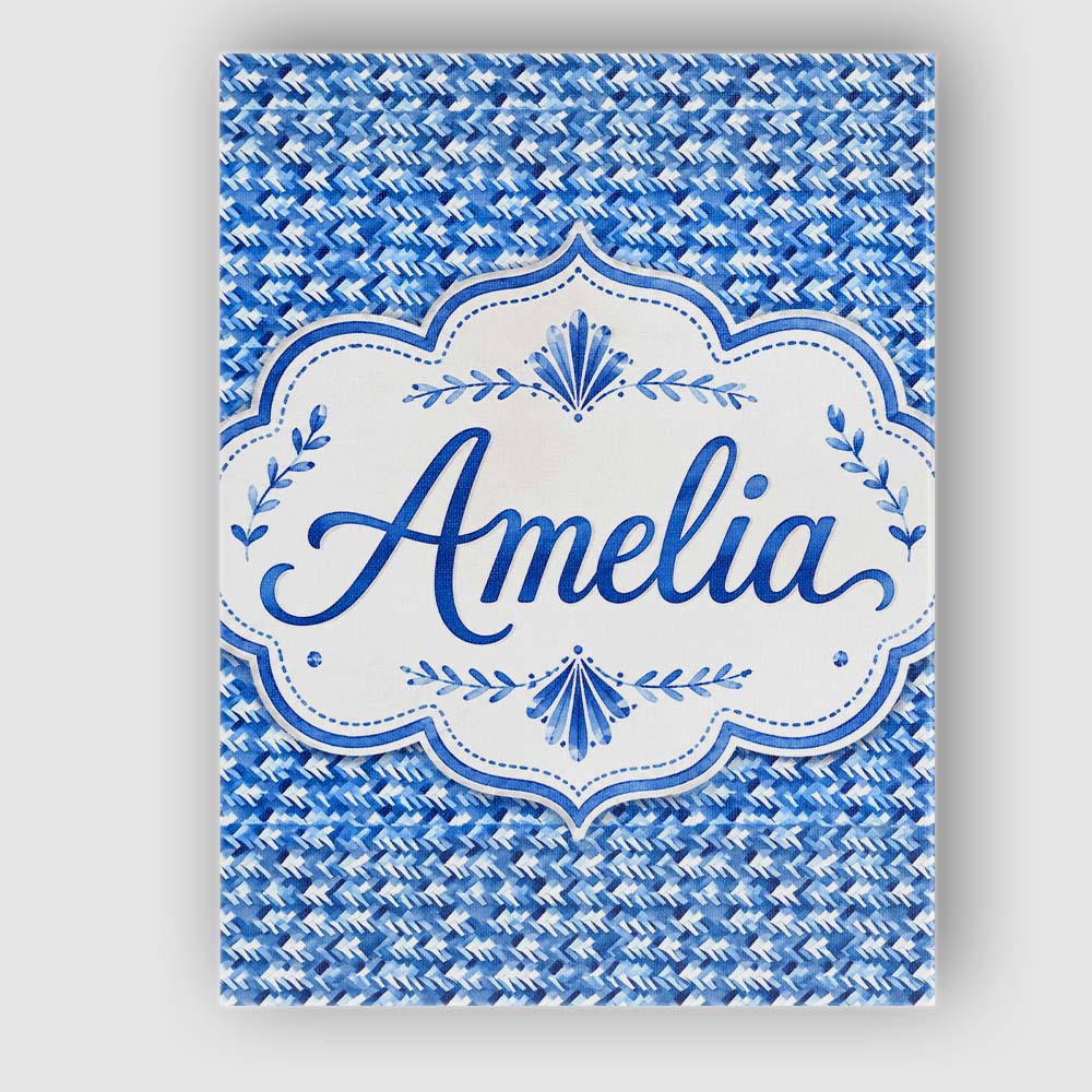Personalised Name Blue Abstract Brush Custom Modern Room Accent Creative Decorator Style Canvas Wall Art Print Decor Picture Ready to Hang