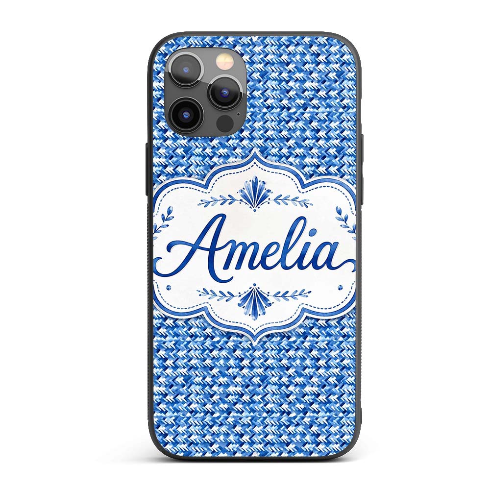 Blue Abstract Brush Stroke Texture Printed Design Custom Name Protective Phone Case Mobile Cover Durable Everyday Smartphone Shock Resistant