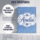 Personalised Name Blue Abstract Brush Custom Modern Room Accent Creative Decorator Style Canvas Wall Art Print Decor Picture Ready to Hang