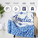 Blue Abstract Brush Stroke Texture Seamless Pattern Name Cute  Personalised Custom Name Super Soft Fleece Blanket Bed Sofa Throw