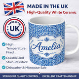 Personalized Custom Name Blue Abstract Brush Stroke Texture Seamless Pattern Name Cute 11oz Ceramic Coffee Tea Mug White Large Handle