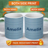 Personalized Custom Name Blue White Mini Geometric Camouflage Seamless Pattern Name Cute 11oz Ceramic Coffee Tea Mug White Large Handle
