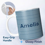 Personalized Custom Name Blue White Mini Geometric Camouflage Seamless Pattern Name Cute 11oz Ceramic Coffee Tea Mug White Large Handle