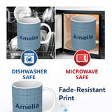 Personalized Custom Name Blue White Mini Geometric Camouflage Seamless Pattern Name Cute 11oz Ceramic Coffee Tea Mug White Large Handle