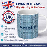 Personalized Custom Name Blue White Mini Geometric Camouflage Seamless Pattern Name Cute 11oz Ceramic Coffee Tea Mug White Large Handle