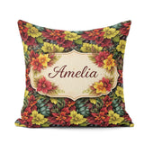 Custom Name Soft Pink Watercolor Leaf Botanical Seamless Pattern Square Filled Cushion Throw Pillow Sofa Bed Home Decor Zip Washable UK Made