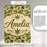 Natural Green Cannabis Leaf Botanical Seamless Pattern Name Cute  Personalised Custom Name Super Soft Fleece Blanket Bed Sofa Throw
