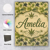 Personalised Name Natural Green Cannabis Custom  Unique Gift Idea Elegant Feature Canvas Wall Art Print Decor Picture Ready to Hang