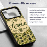 Natural Green Cannabis Leaf Botanical Seamless Custom Name Protective Phone Case Mobile Cover Durable Everyday Smartphone Shock Resistant