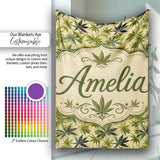 Natural Green Cannabis Leaf Botanical Seamless Pattern Name Cute  Personalised Custom Name Super Soft Fleece Blanket Bed Sofa Throw