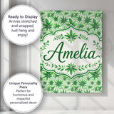 Personalised Name Fresh Green Cannabis Leaf Custom  Bespoke Interior Contemporary Canvas Wall Art Print Decor Picture Ready to Hang