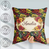 Custom Name Soft Pink Watercolor Leaf Botanical Seamless Pattern Square Filled Cushion Throw Pillow Sofa Bed Home Decor Zip Washable UK Made