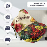 Soft Pink Watercolor Leaf Botanical Seamless Pattern Lovely  Personalised Custom Name Super Soft Fleece Blanket Bed Sofa Throw