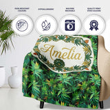 Dark Green Cannabis Jungle Dense Leaf Seamless Pattern Name Cute  Personalised Custom Name Super Soft Fleece Blanket Bed Sofa Throw
