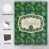 Personalised Name Dark Green Cannabis Custom Modern Room Accent Creative Decorator Style Canvas Wall Art Print Decor Picture Ready to Hang