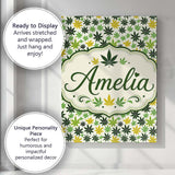 Personalised Name Green Yellow Cannabis Custom  Modern Room Accent Elegant Feature Canvas Wall Art Print Decor Picture Ready to Hang
