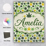 Personalised Name Green Yellow Cannabis Custom  Modern Room Accent Elegant Feature Canvas Wall Art Print Decor Picture Ready to Hang