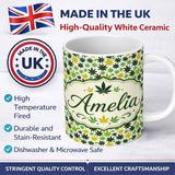 Personalized Custom Name Green Yellow Cannabis Leaf Scatter Seamless Pattern Name Cute 11oz Ceramic Coffee Tea Mug White Large Handle