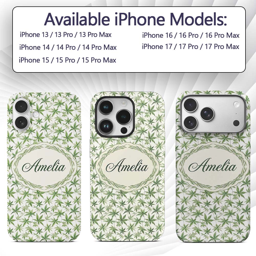 Soft Green Cannabis Leaf Watercolor on White Custom Name Protective Phone Case Mobile Cover Durable Everyday Smartphone Shock Resistant