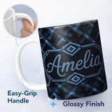 Personalized Custom Name Dark Blue Pixel Texture Abstract Seamless Pattern Cute Unique Gift 11oz Ceramic Coffee Tea Mug White Large Handle