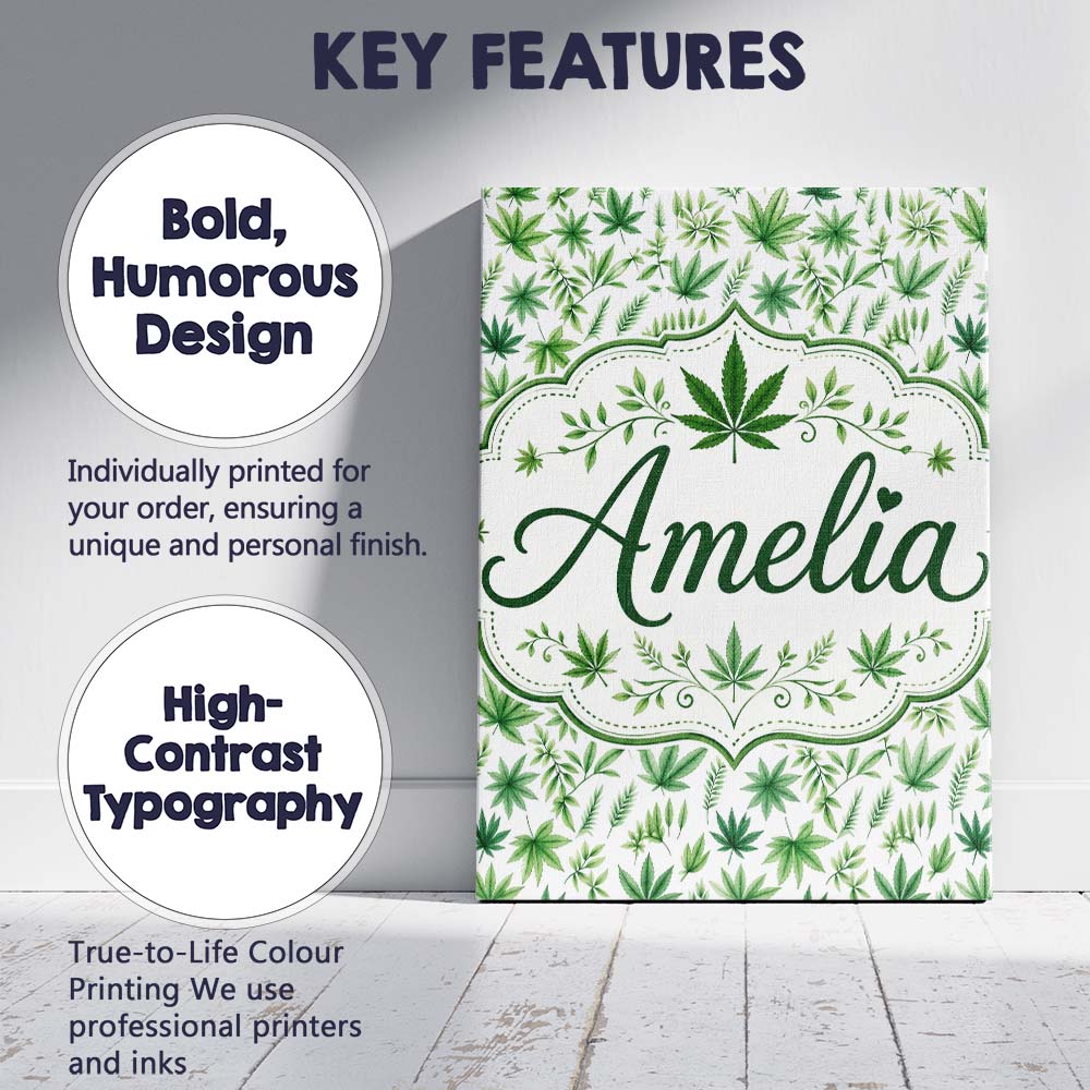 Personalised Name Botanical Mixed Green Custom  Modern Room Accent Elegant Feature Canvas Wall Art Print Decor Picture Ready to Hang