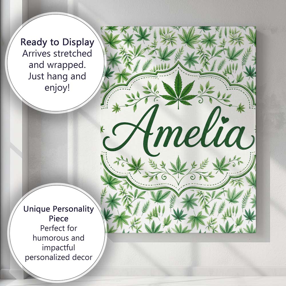 Personalised Name Botanical Mixed Green Custom  Modern Room Accent Elegant Feature Canvas Wall Art Print Decor Picture Ready to Hang