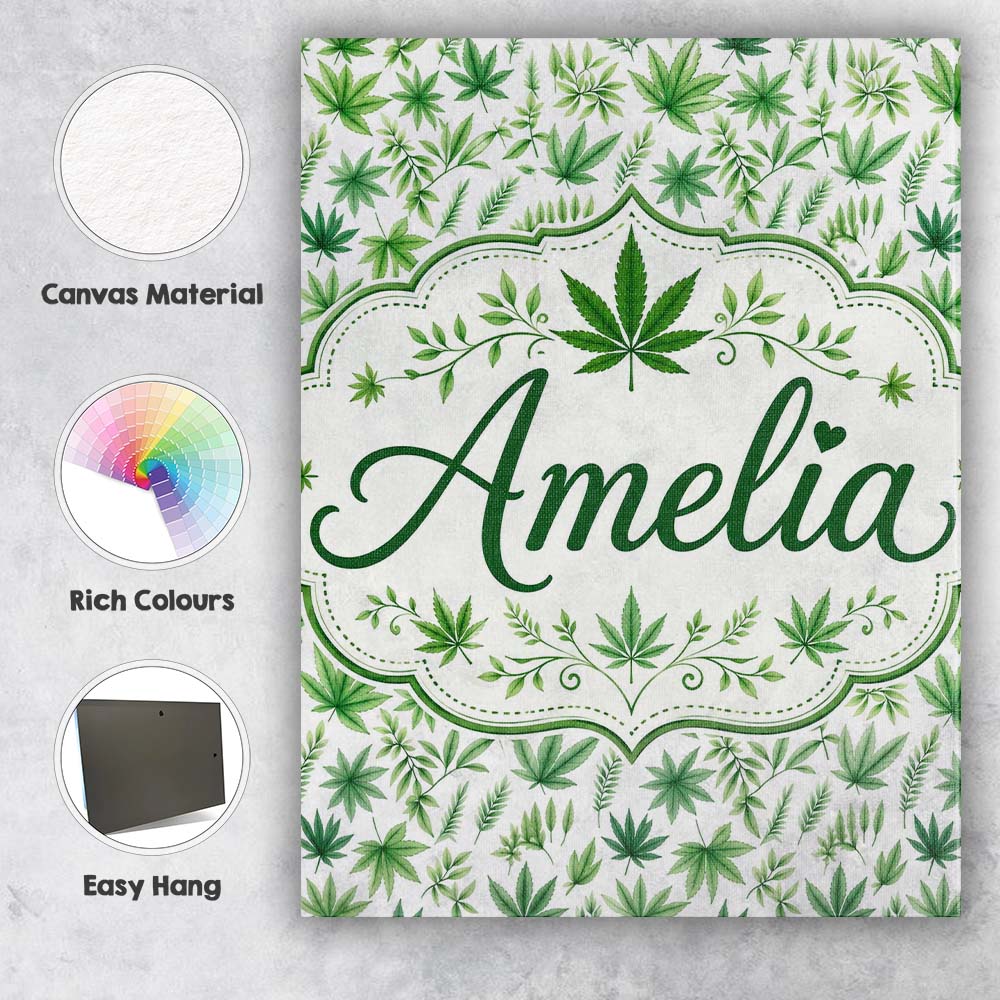 Personalised Name Botanical Mixed Green Custom  Modern Room Accent Elegant Feature Canvas Wall Art Print Decor Picture Ready to Hang
