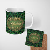 Personalized Custom Name Deep Jungle Green Cannabis Foliage Dense Seamless Pattern Custom 11oz Ceramic Coffee Tea Mug White Large Handle