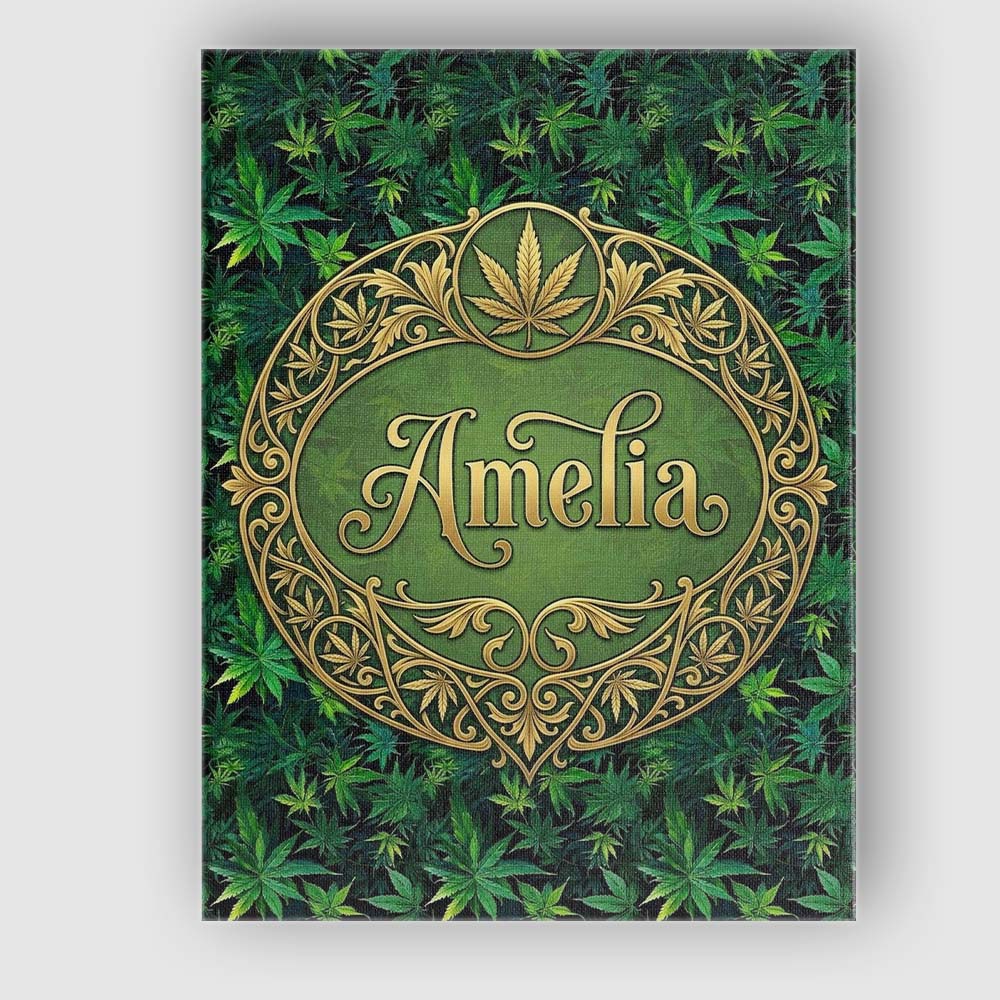 Personalised Name Deep Jungle Green Cannabis Custom Bespoke  Contemporary Display Canvas Wall Art Print Decor Picture Ready to Hang