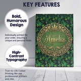Personalised Name Deep Jungle Green Cannabis Custom Bespoke  Contemporary Display Canvas Wall Art Print Decor Picture Ready to Hang