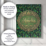Personalised Name Deep Jungle Green Cannabis Custom Bespoke  Contemporary Display Canvas Wall Art Print Decor Picture Ready to Hang