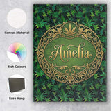 Personalised Name Deep Jungle Green Cannabis Custom Bespoke  Contemporary Display Canvas Wall Art Print Decor Picture Ready to Hang