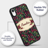Red Green Tropical Leaves Dense Printed Design Custom Name Protective Phone Case Mobile Cover Durable Everyday Smartphone Shock Resistant